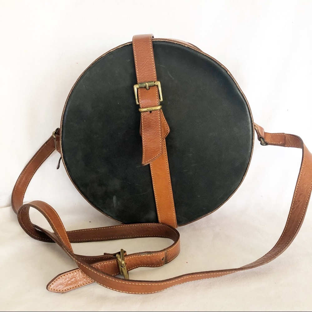 Vtg FURLA Leather Cross body bag purse round rare